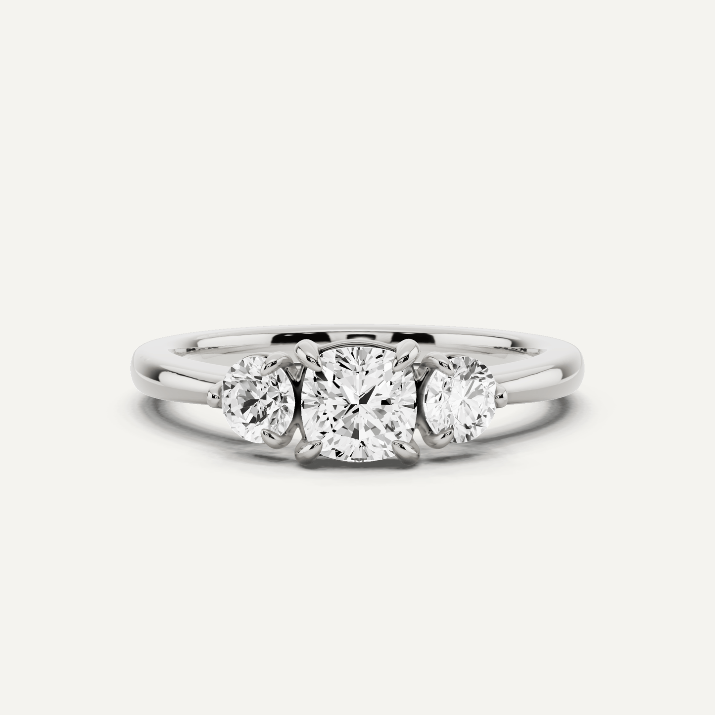 7/8 ctw Cushion Diamond Three Stone Engagement Ring - Lotus Diamond