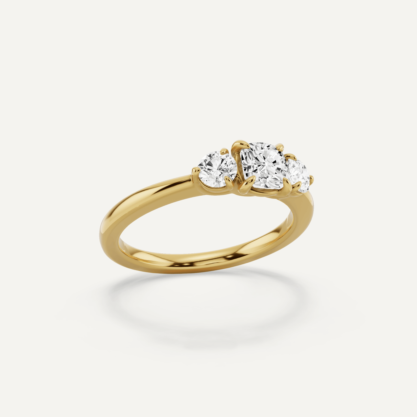7/8 ctw Cushion Diamond Three Stone Engagement Ring - Lotus Diamond