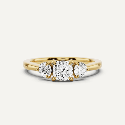 7/8 ctw Cushion Diamond Three Stone Engagement Ring - Lotus Diamond