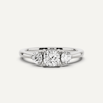 7/8 ctw Cushion Diamond Three Stone Engagement Ring - Lotus Diamond