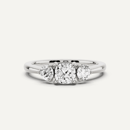 7/8 ctw Cushion Diamond Three Stone Engagement Ring - Lotus Diamond
