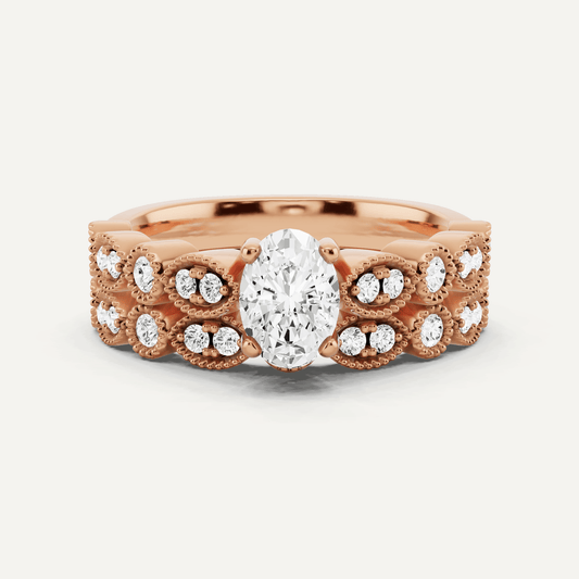 7/8 ctw Oval Diamond Marquise Shape Side Stone Bridal Set - Lotus Diamond