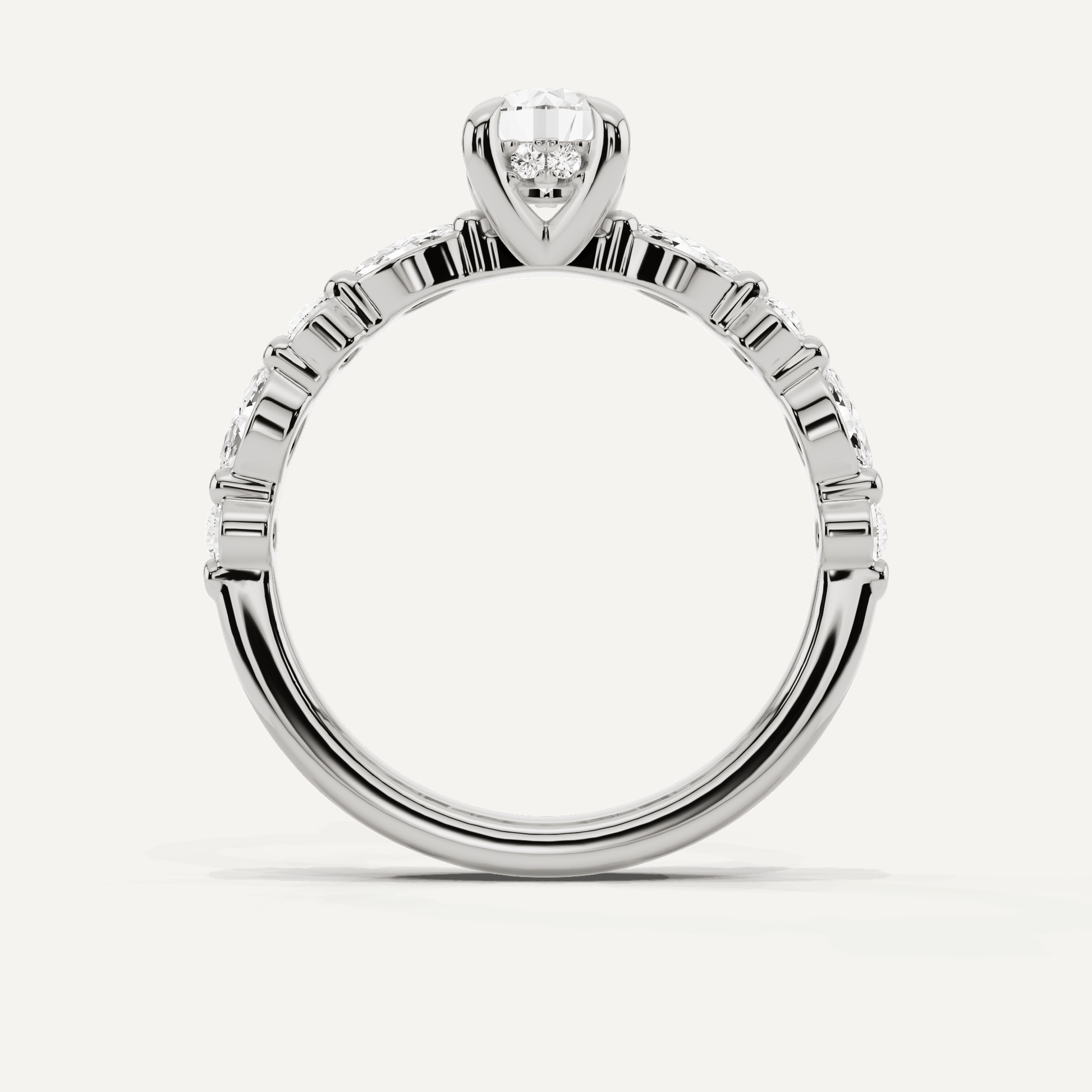 7/8 ctw Round Diamond Hidden Halo Engagement Ring with Floating SIde Stones - Lotus Diamond