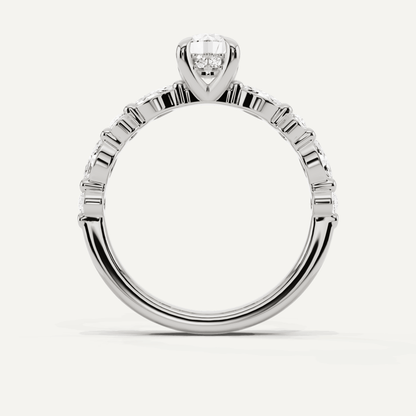 7/8 ctw Round Diamond Hidden Halo Engagement Ring with Floating SIde Stones - Lotus Diamond