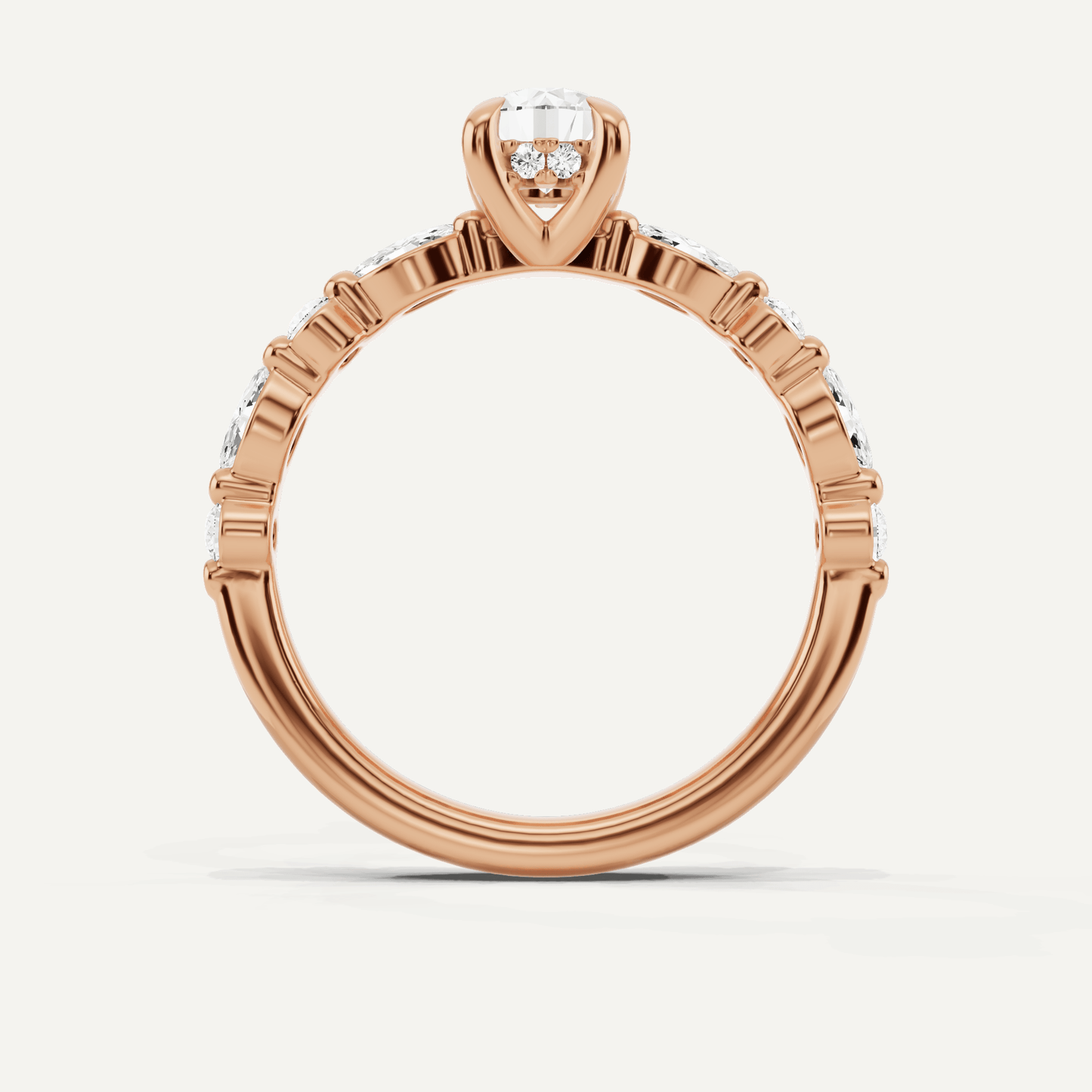 7/8 ctw Round Diamond Hidden Halo Engagement Ring with Floating SIde Stones - Lotus Diamond