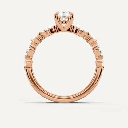 7/8 ctw Round Diamond Hidden Halo Engagement Ring with Floating SIde Stones - Lotus Diamond
