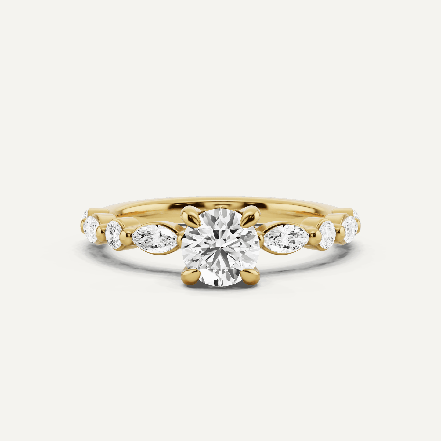 7/8 ctw Round Diamond Hidden Halo Engagement Ring with Floating SIde Stones - Lotus Diamond