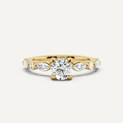 7/8 ctw Round Diamond Hidden Halo Engagement Ring with Floating SIde Stones - Lotus Diamond