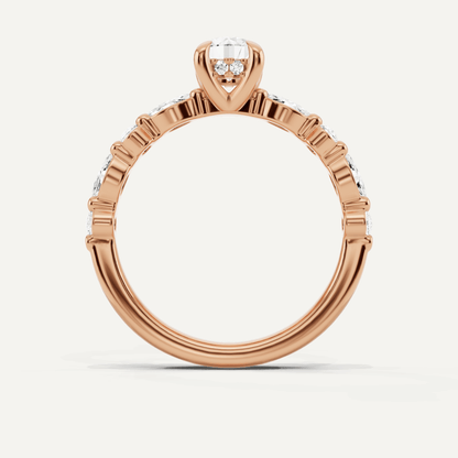 7/8 ctw Round Diamond Hidden Halo Engagement Ring with Floating SIde Stones - Lotus Diamond