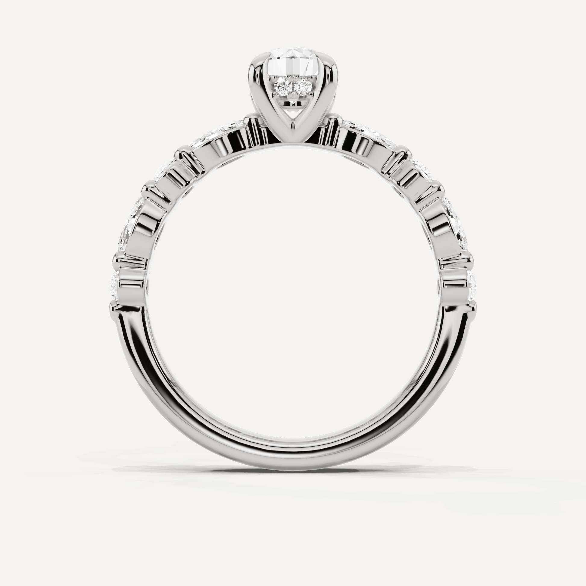 7/8 ctw Round Diamond Hidden Halo Engagement Ring with Floating SIde Stones - Lotus Diamond