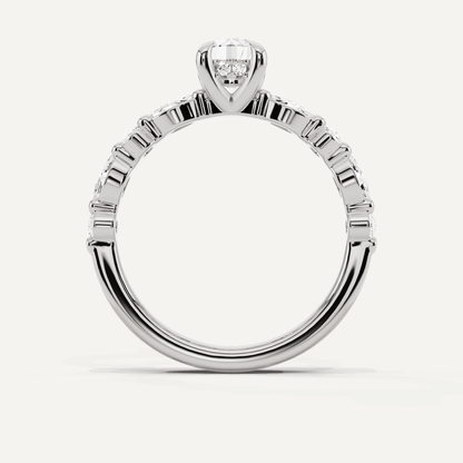 7/8 ctw Round Diamond Hidden Halo Engagement Ring with Floating SIde Stones - Lotus Diamond