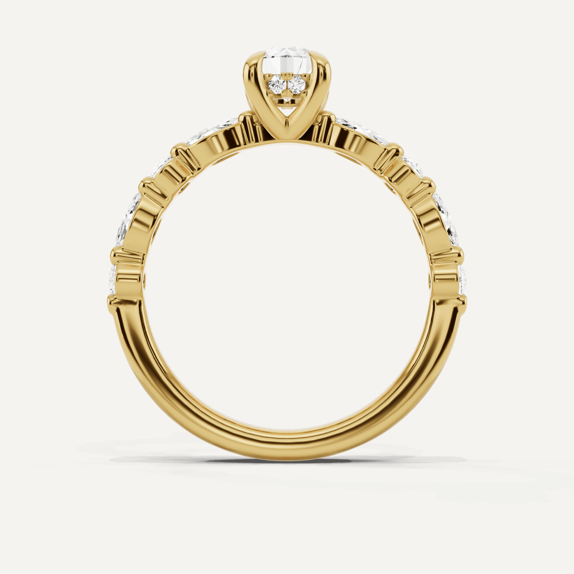 7/8 ctw Round Diamond Hidden Halo Engagement Ring with Floating SIde Stones - Lotus Diamond