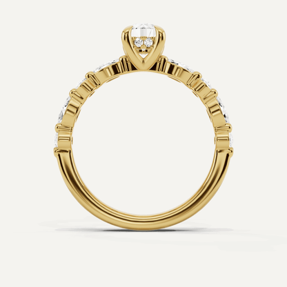 7/8 ctw Round Diamond Hidden Halo Engagement Ring with Floating SIde Stones - Lotus Diamond