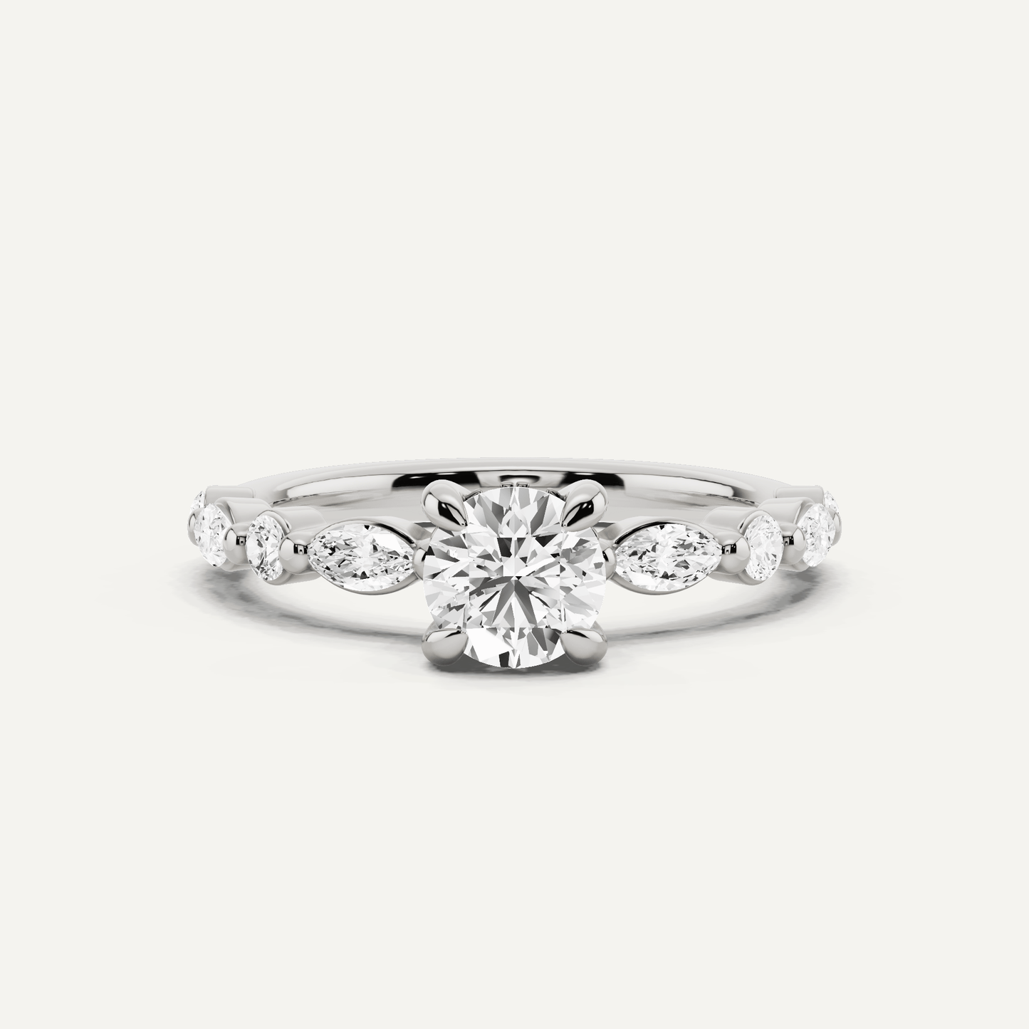7/8 ctw Round Diamond Hidden Halo Engagement Ring with Floating SIde Stones - Lotus Diamond