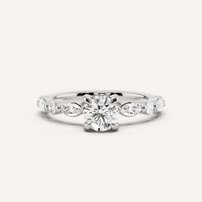 7/8 ctw Round Diamond Hidden Halo Engagement Ring with Floating SIde Stones - Lotus Diamond