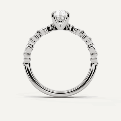 7/8 ctw Round Diamond Hidden Halo Engagement Ring with Floating SIde Stones - Lotus Diamond