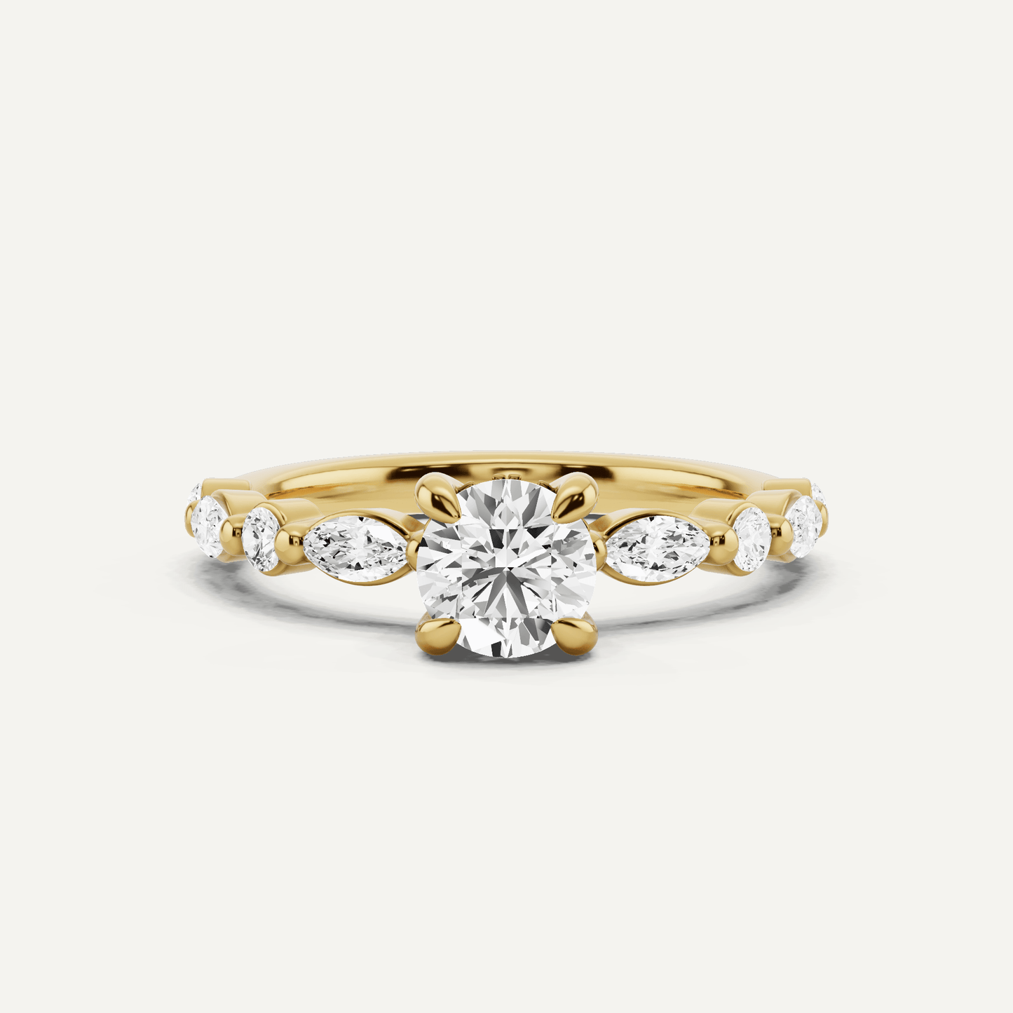 7/8 ctw Round Diamond Hidden Halo Engagement Ring with Floating SIde Stones - Lotus Diamond