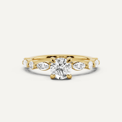 7/8 ctw Round Diamond Hidden Halo Engagement Ring with Floating SIde Stones - Lotus Diamond