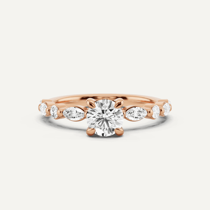 7/8 ctw Round Diamond Hidden Halo Engagement Ring with Floating SIde Stones - Lotus Diamond