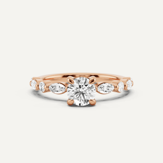 7/8 ctw Round Diamond Hidden Halo Engagement Ring with Floating SIde Stones - Lotus Diamond