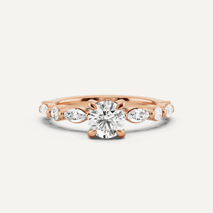 7/8 ctw Round Diamond Hidden Halo Engagement Ring with Floating SIde Stones - Lotus Diamond
