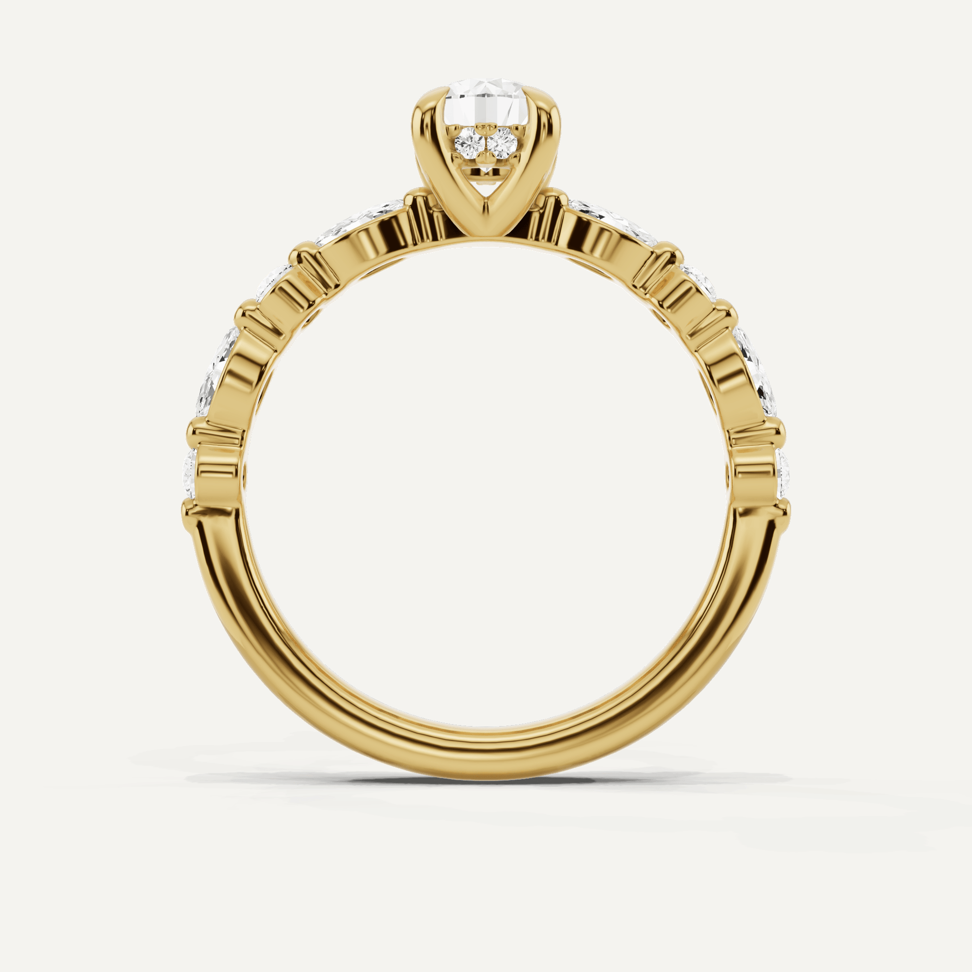 7/8 ctw Round Diamond Hidden Halo Engagement Ring with Floating SIde Stones - Lotus Diamond