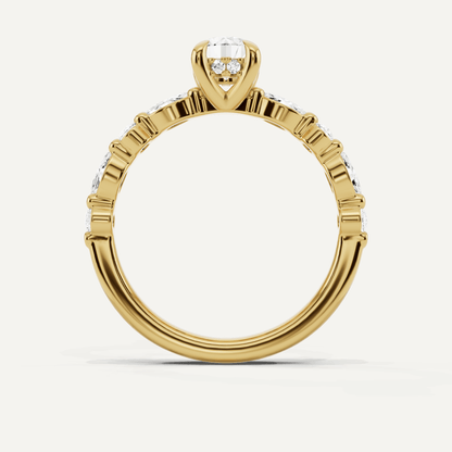 7/8 ctw Round Diamond Hidden Halo Engagement Ring with Floating SIde Stones - Lotus Diamond