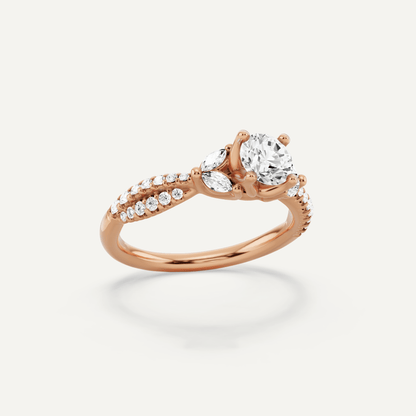 7/8 ctw Round Diamond Side Stone Engagement Ring - Lotus Diamond