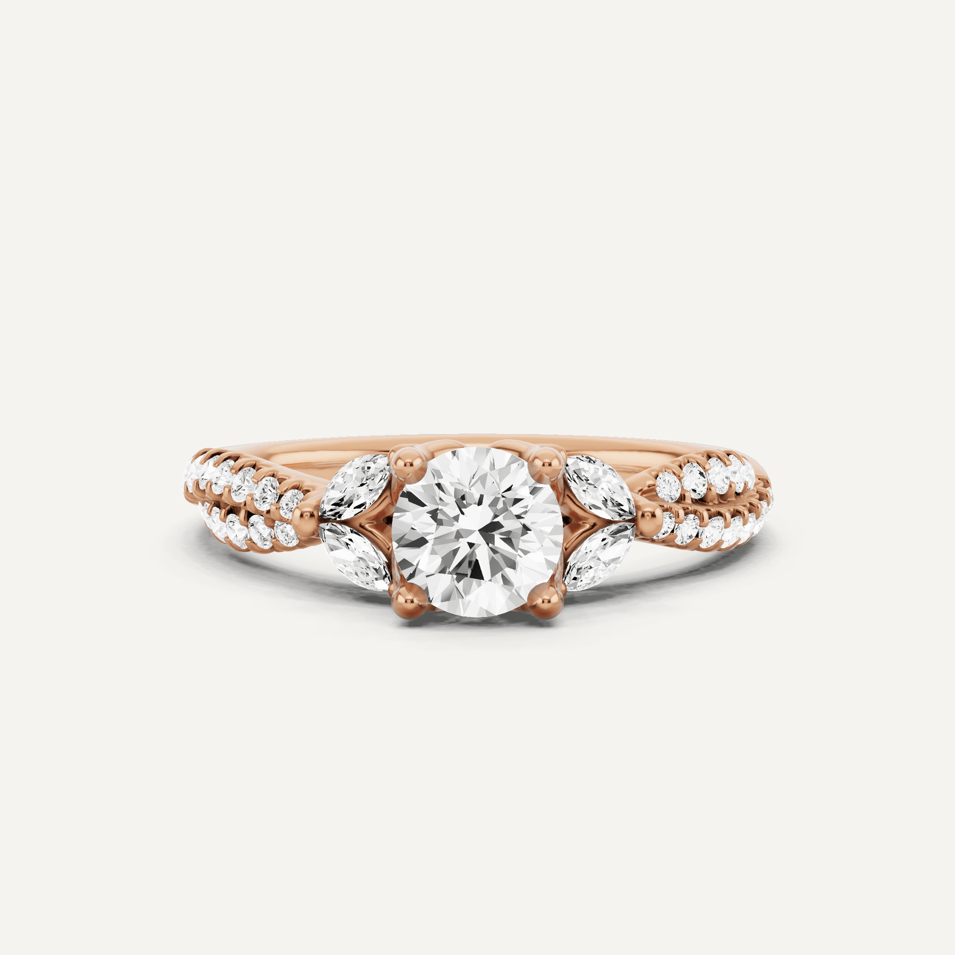 7/8 ctw Round Diamond Side Stone Engagement Ring - Lotus Diamond