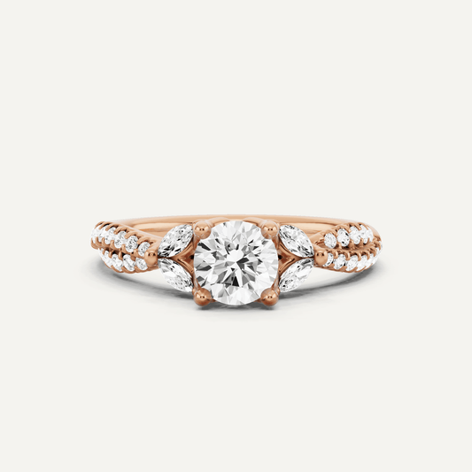 7/8 ctw Round Diamond Side Stone Engagement Ring - Lotus Diamond