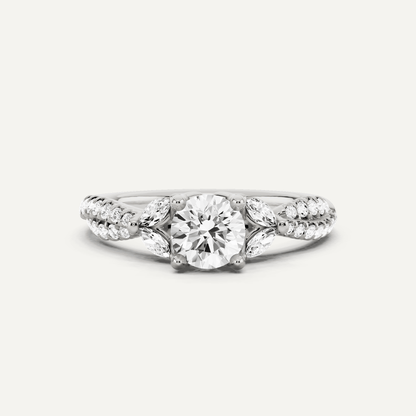7/8 ctw Round Diamond Side Stone Engagement Ring - Lotus Diamond