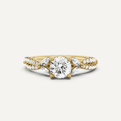 7/8 ctw Round Diamond Side Stone Engagement Ring - Lotus Diamond