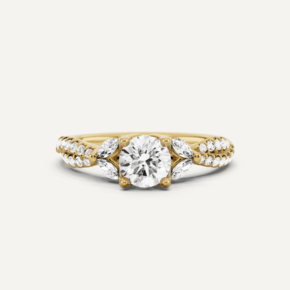 7/8 ctw Round Diamond Side Stone Engagement Ring - Lotus Diamond