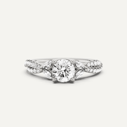 7/8 ctw Round Diamond Side Stone Engagement Ring - Lotus Diamond