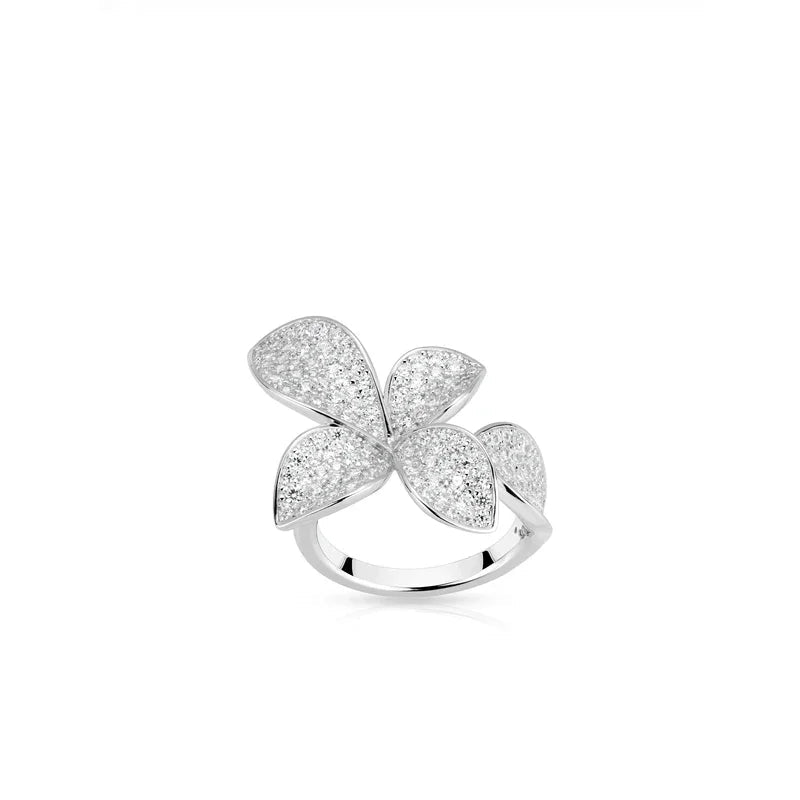 925 Silver Zircon White Full Diamond Flower Necklace Earrings Rings Bracelets Luxury Wedding Party Jewelry Set - Lotus Diamond