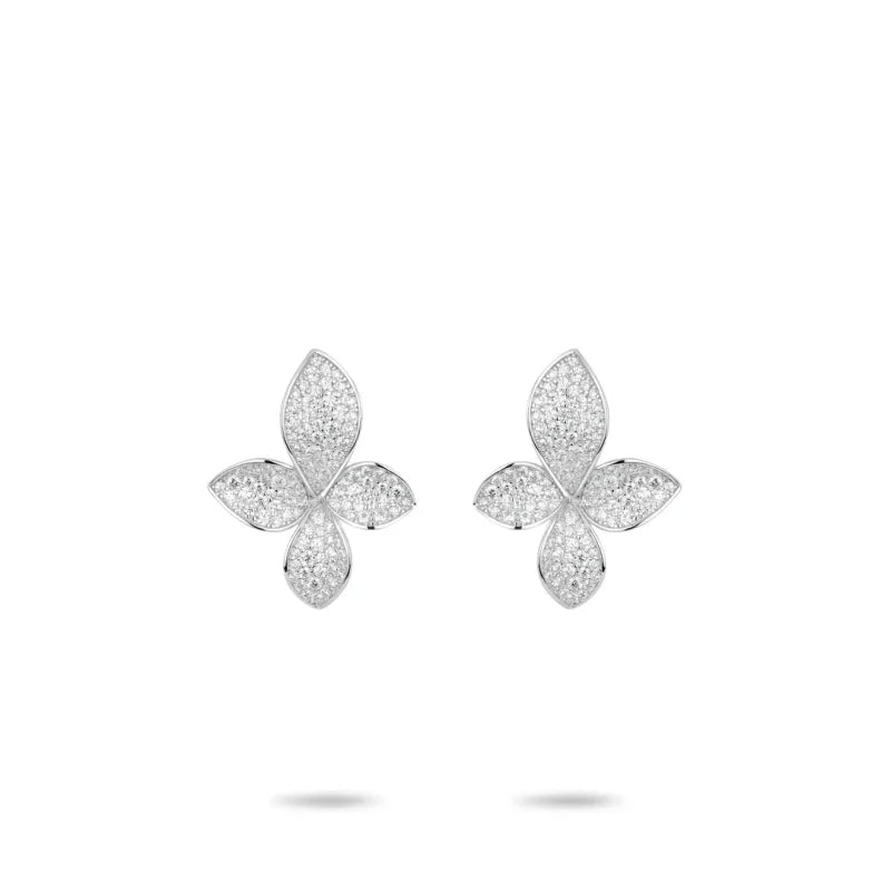 925 Silver Zircon White Full Diamond Flower Necklace Earrings Rings Bracelets Luxury Wedding Party Jewelry Set - Lotus Diamond
