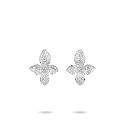925 Silver Zircon White Full Diamond Flower Necklace Earrings Rings Bracelets Luxury Wedding Party Jewelry Set - Lotus Diamond