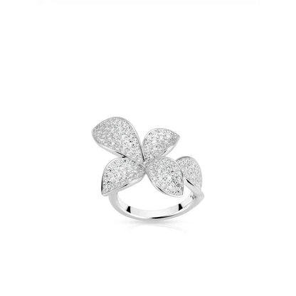 925 Silver Zircon White Full Diamond Flower Necklace Earrings Rings Bracelets Luxury Wedding Party Jewelry Set - Lotus Diamond