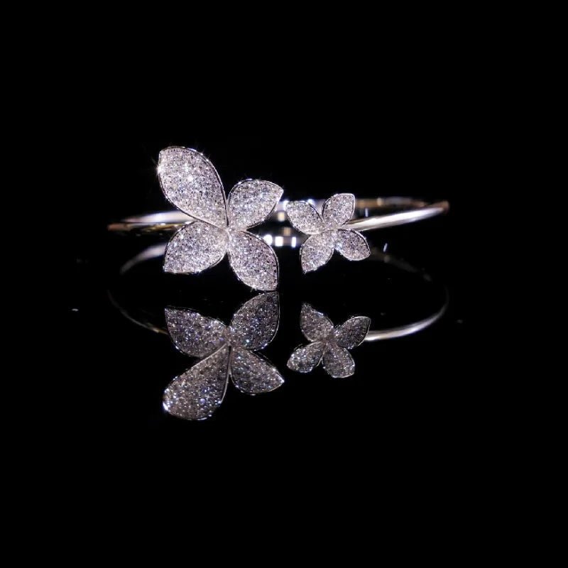 925 Silver Zircon White Full Diamond Flower Necklace Earrings Rings Bracelets Luxury Wedding Party Jewelry Set - Lotus Diamond