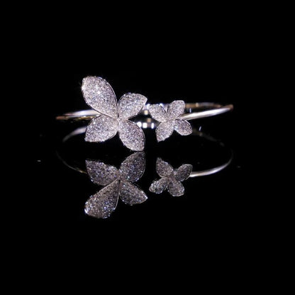 925 Silver Zircon White Full Diamond Flower Necklace Earrings Rings Bracelets Luxury Wedding Party Jewelry Set - Lotus Diamond