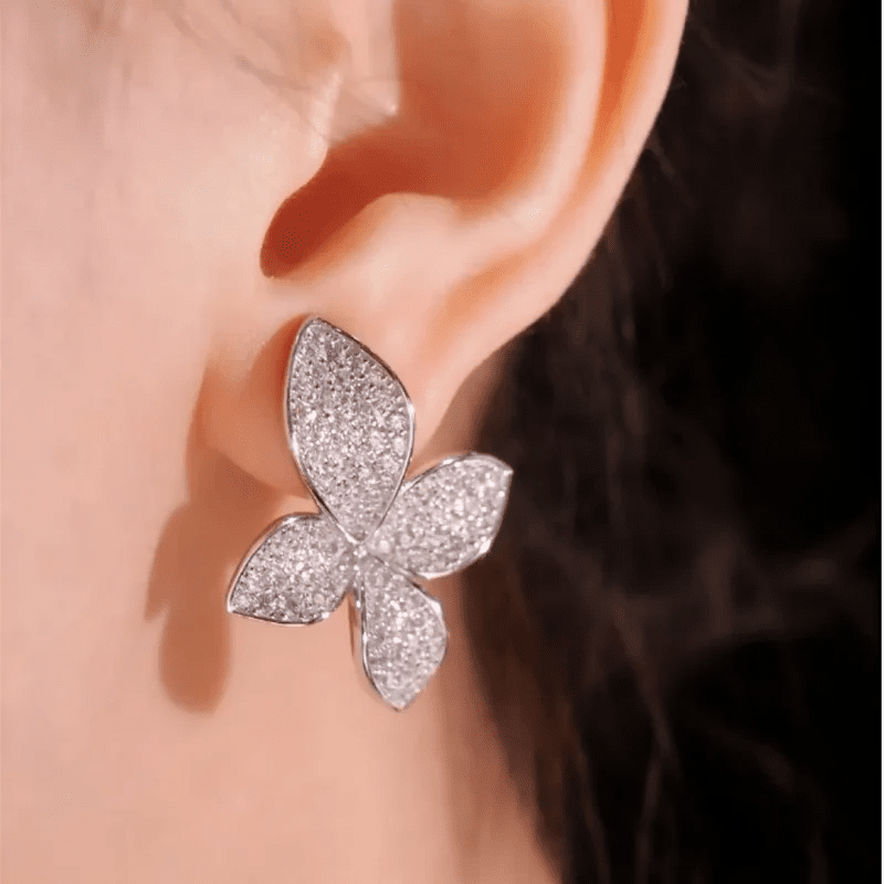 925 Silver Zircon White Full Diamond Flower Necklace Earrings Rings Bracelets Luxury Wedding Party Jewelry Set - Lotus Diamond