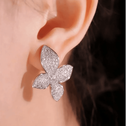 925 Silver Zircon White Full Diamond Flower Necklace Earrings Rings Bracelets Luxury Wedding Party Jewelry Set - Lotus Diamond