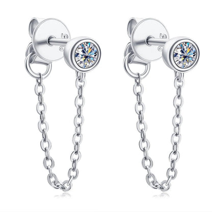 925 Sterling Silver Long Chain Stud Earrings 1.4mm Full Moissanite Diamond Earring for Women Trending Jewelry Gift 2023 - Lotus Diamond