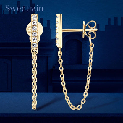 925 Sterling Silver Long Chain Stud Earrings 1.4mm Full Moissanite Diamond Earring for Women Trending Jewelry Gift 2023 - Lotus Diamond