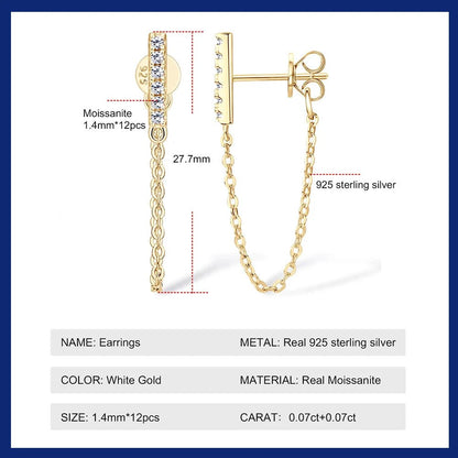 925 Sterling Silver Long Chain Stud Earrings 1.4mm Full Moissanite Diamond Earring for Women Trending Jewelry Gift 2023 - Lotus Diamond
