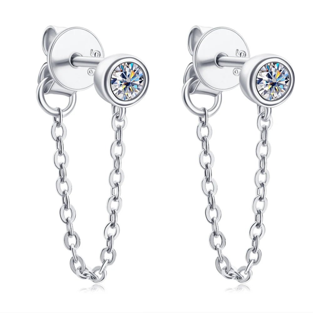 925 Sterling Silver Long Chain Stud Earrings 1.4mm Full Moissanite Diamond Earring for Women Trending Jewelry Gift 2023 - Lotus Diamond