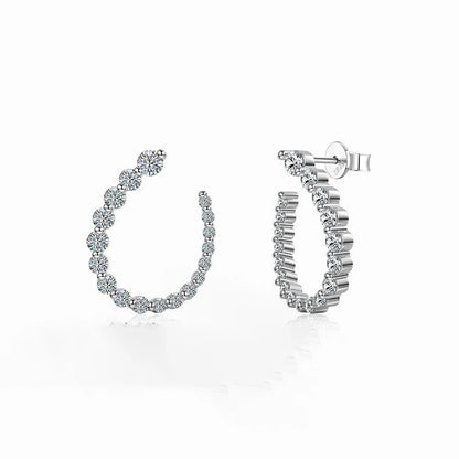 925 Sterling Silver Round Cut Moissanite Half Hoops Earrings for Women U - Style Size Gradient Diamond Stud Earring Fine Jewelry - Lotus Diamond