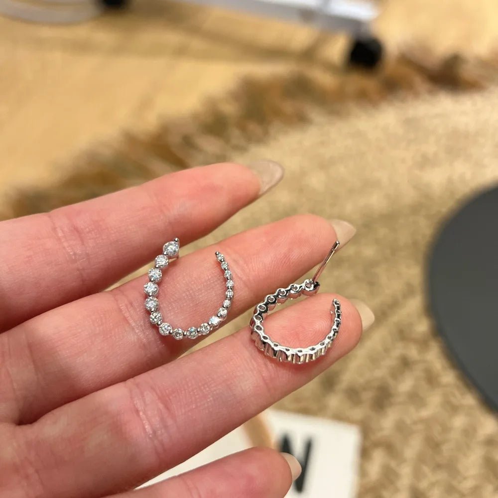 925 Sterling Silver Round Cut Moissanite Half Hoops Earrings for Women U - Style Size Gradient Diamond Stud Earring Fine Jewelry - Lotus Diamond