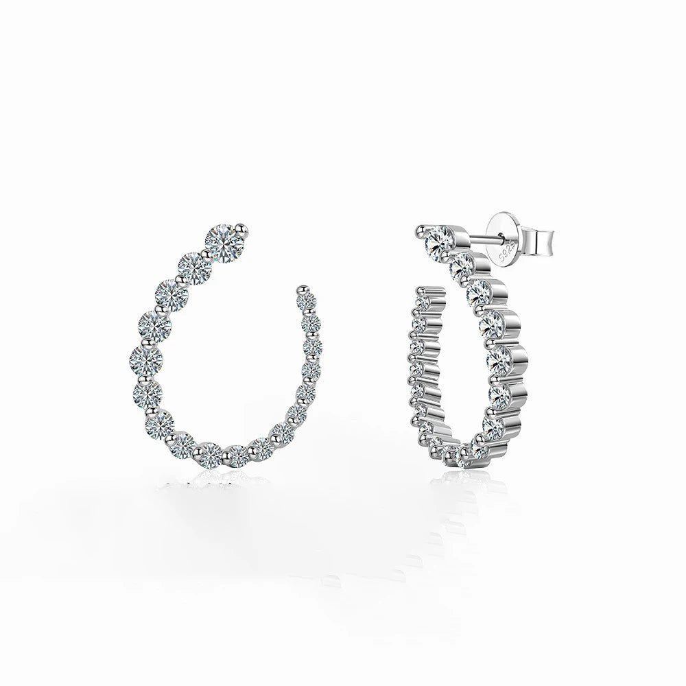 925 Sterling Silver Round Cut Moissanite Half Hoops Earrings for Women U - Style Size Gradient Diamond Stud Earring Fine Jewelry - Lotus Diamond