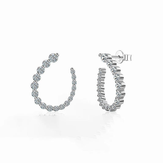 925 Sterling Silver Round Cut Moissanite Half Hoops Earrings for Women U - Style Size Gradient Diamond Stud Earring Fine Jewelry - Lotus Diamond